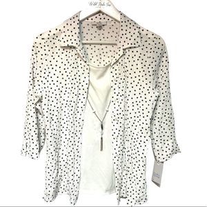 Croft & Barrow Polka-dot  Button-Up W/Built-in Cami and necklace NWT Petite SML